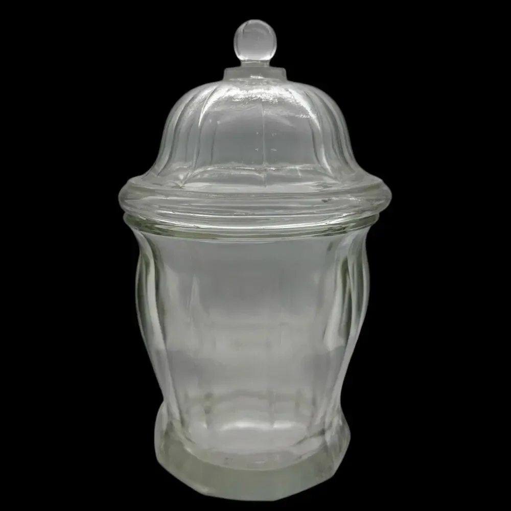 Vintage Indiana Glass Heavy Clear Panel Apothecary Ginger Jar w/ Domed Lid